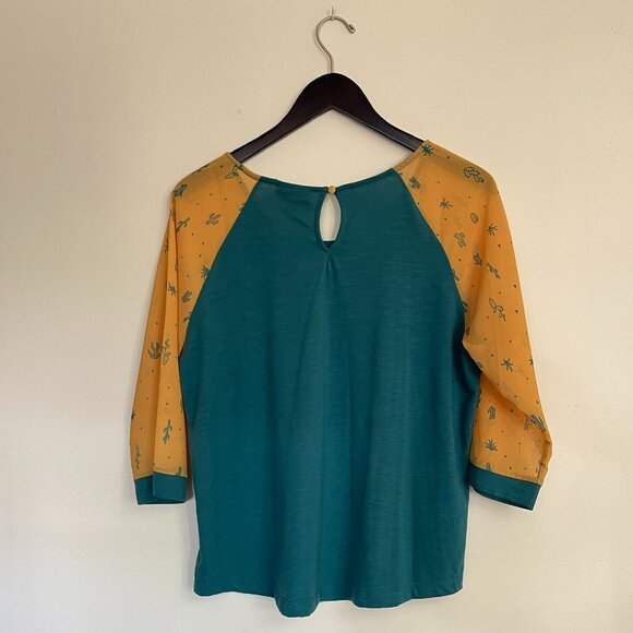 ModCloth Moxie Mastery Desert Cactus Sheer Sleeve Raglan Tee, Sz XL - Picture 3 of 8